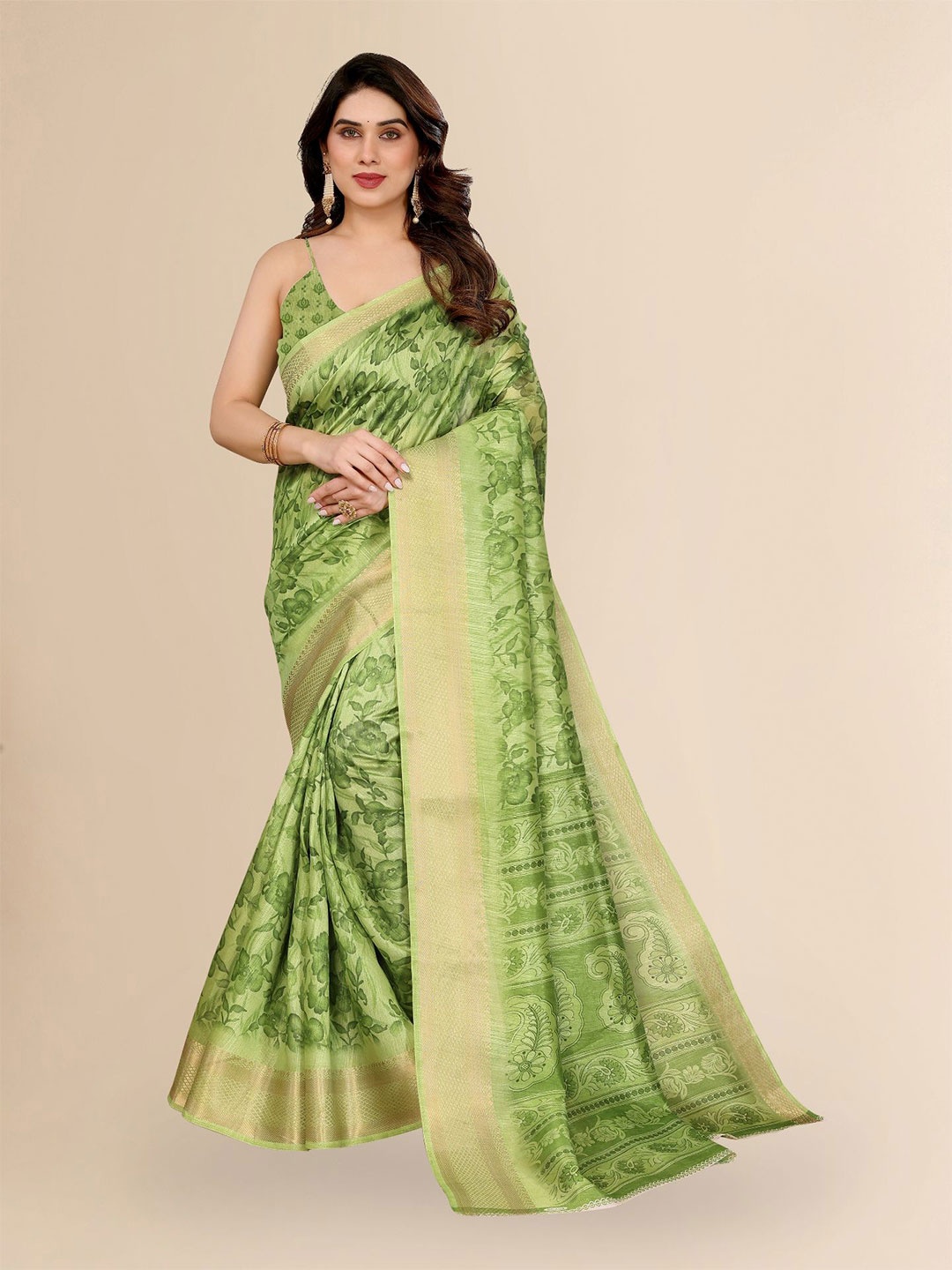 

Moda Rapido Floral Zari Saree, Green