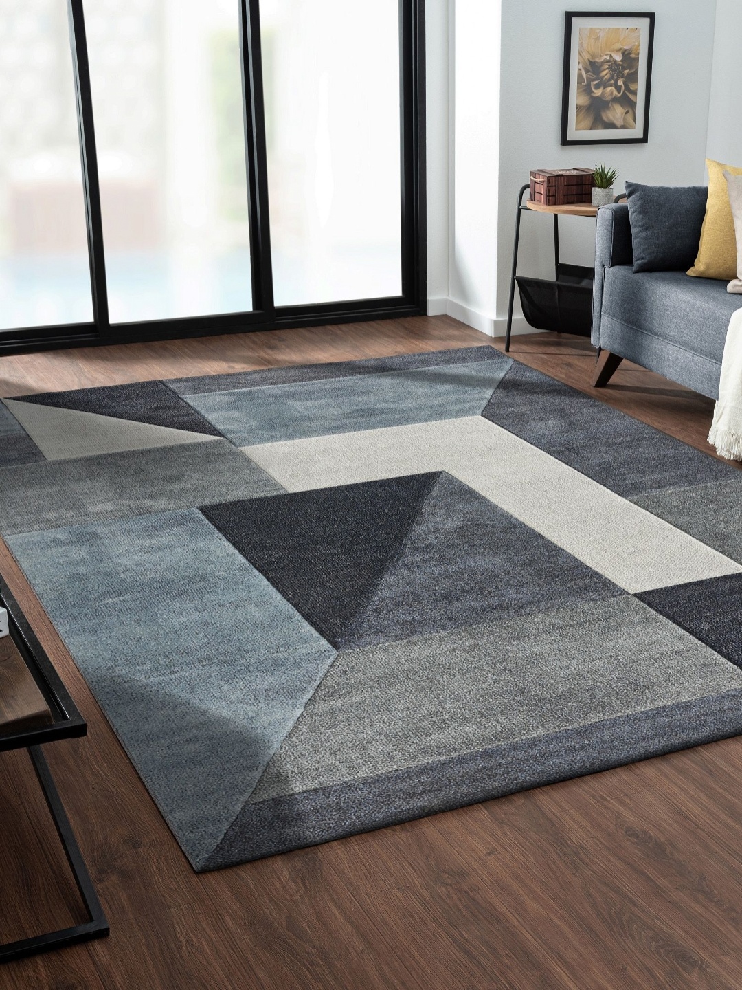 

OBSESSIONS Blue Geometric Anti-Skid Polypropylene Carpet