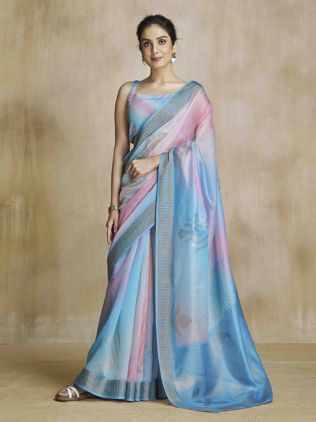 

Mitera Zari Silk Blend Saree, Blue
