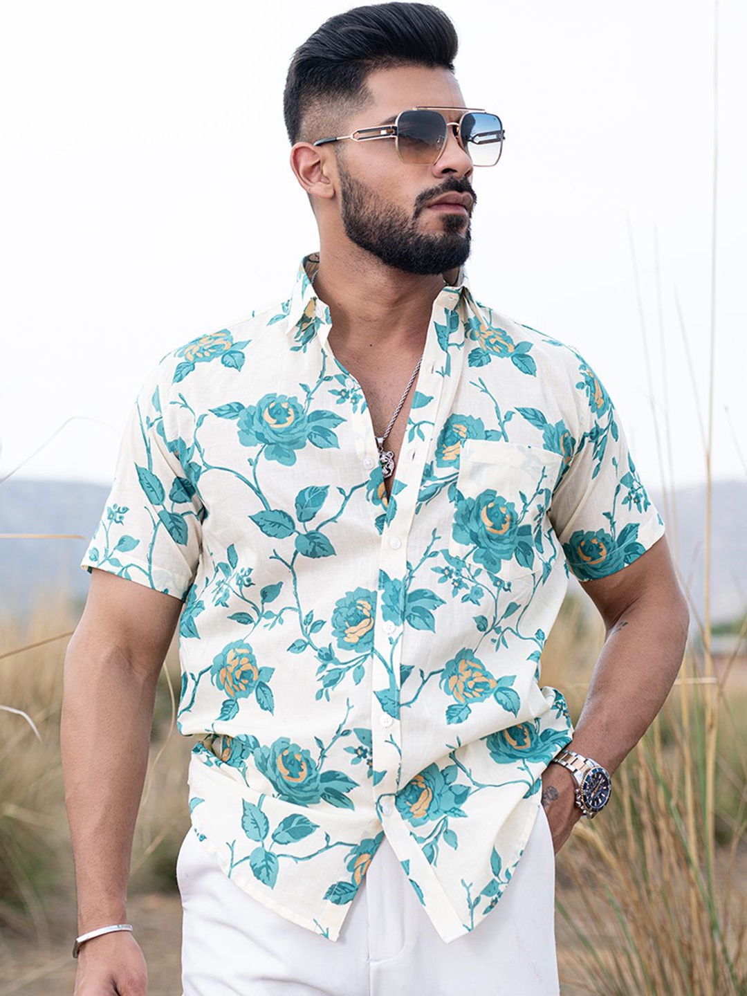 

Tistabene Men Floral Opaque Printed Casual Shirt, Teal