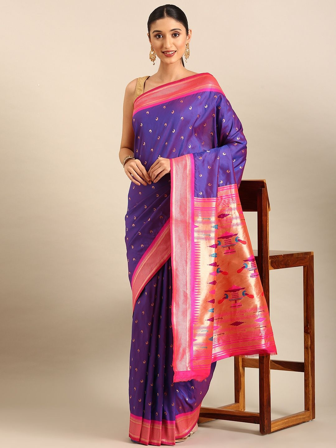 

DIVASTRI Woven Design Zari Silk Blend Paithani Saree, Blue