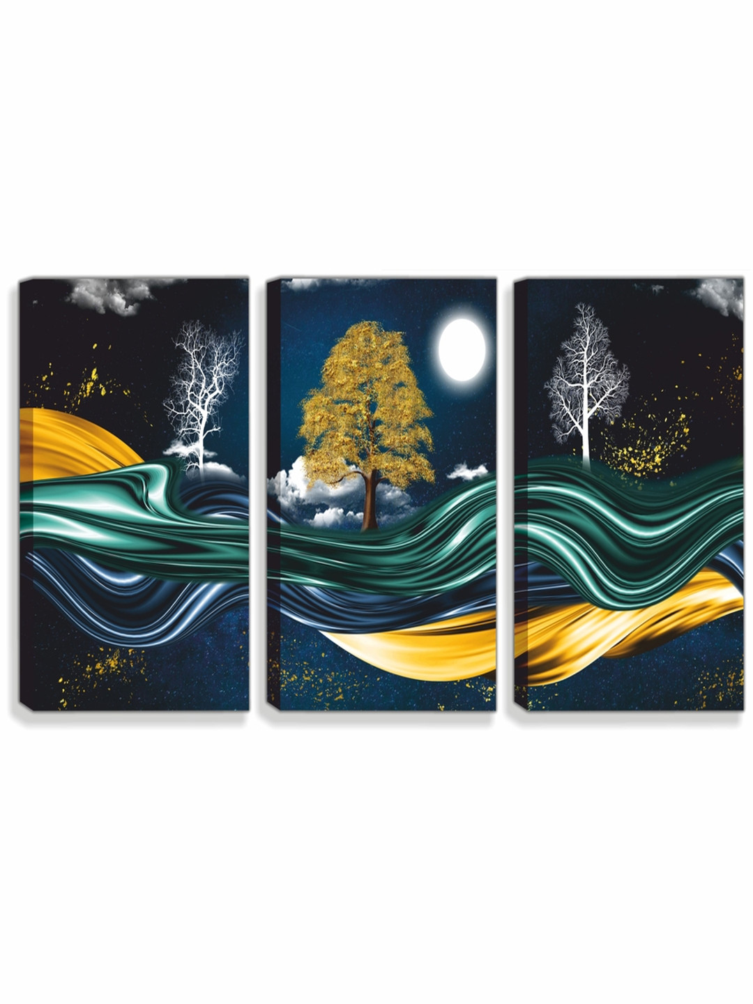 

CVANU Navy Blue Green 3 Piece Canvas Wall Paintings