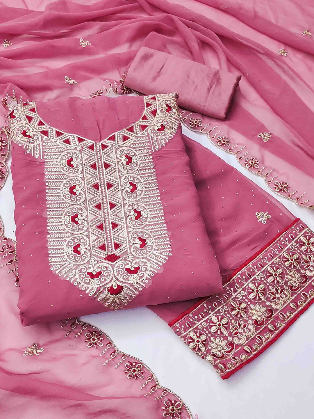 

Blissta Embroidered Unstitched Dress Material, Pink