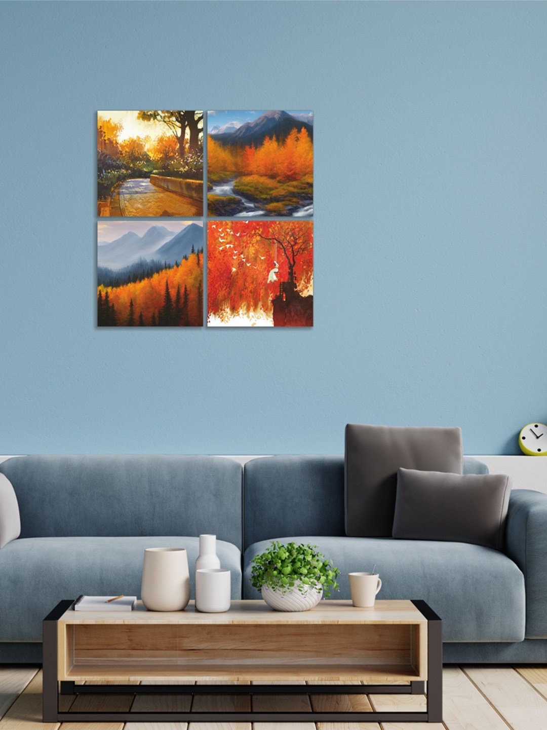 

CVANU Orange & Blue 4 Pieces Canvas Paintings Wall Art