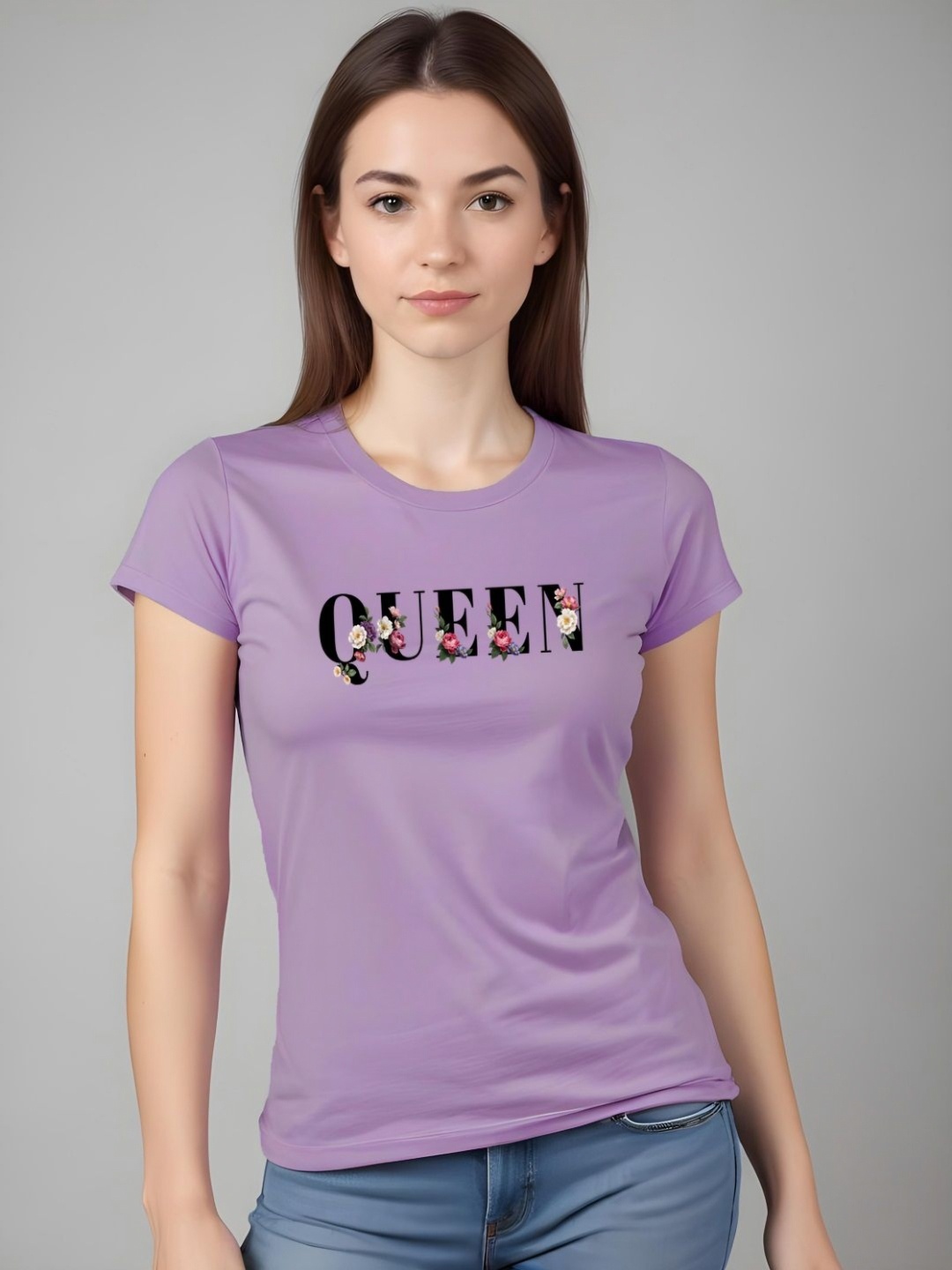 

DressBerry Women Printed Applique T-shirt, Lavender