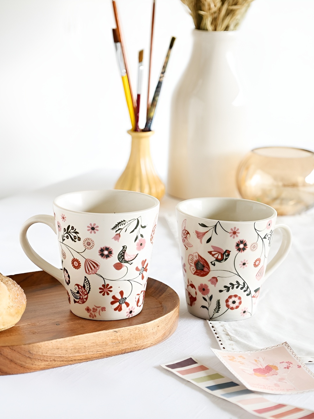 

The Wishing Chair White & Red Hand Painted Printed Ceramic Glossy Mugs Set of Cups and Mugs