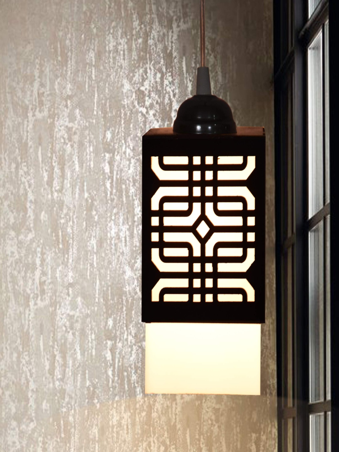 

Gojeeva Black & White Textured Square Shaped Wooden Ceiling Lamps