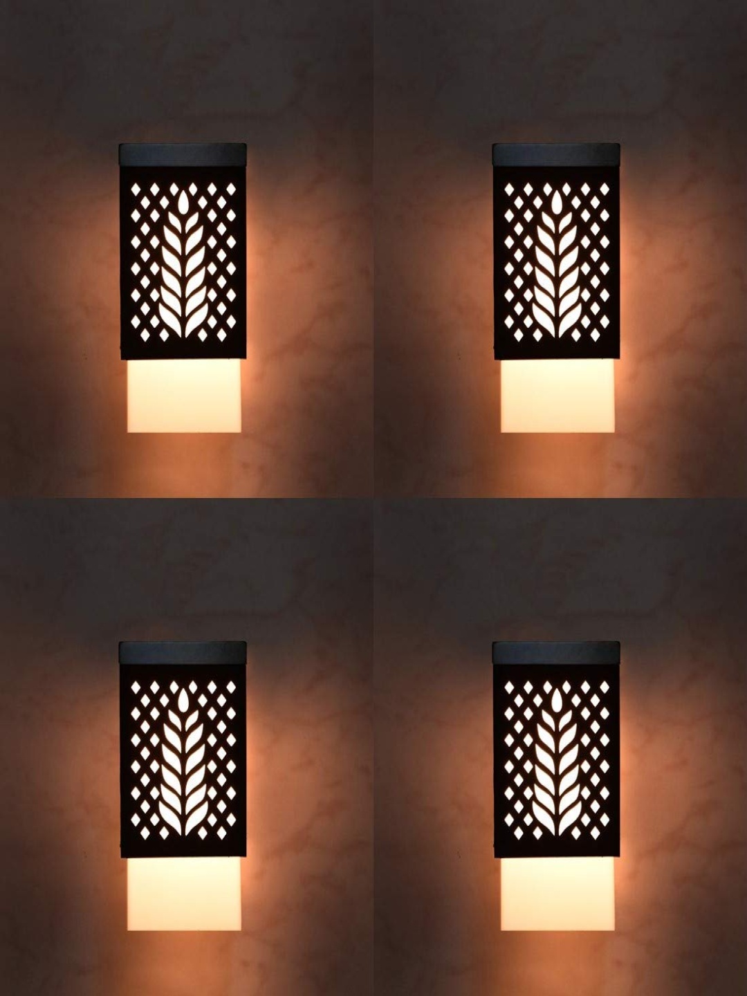 

Gojeeva Black and White 4 Pieces Textured Wooden Contemporary Square Shaped Wall Lamps