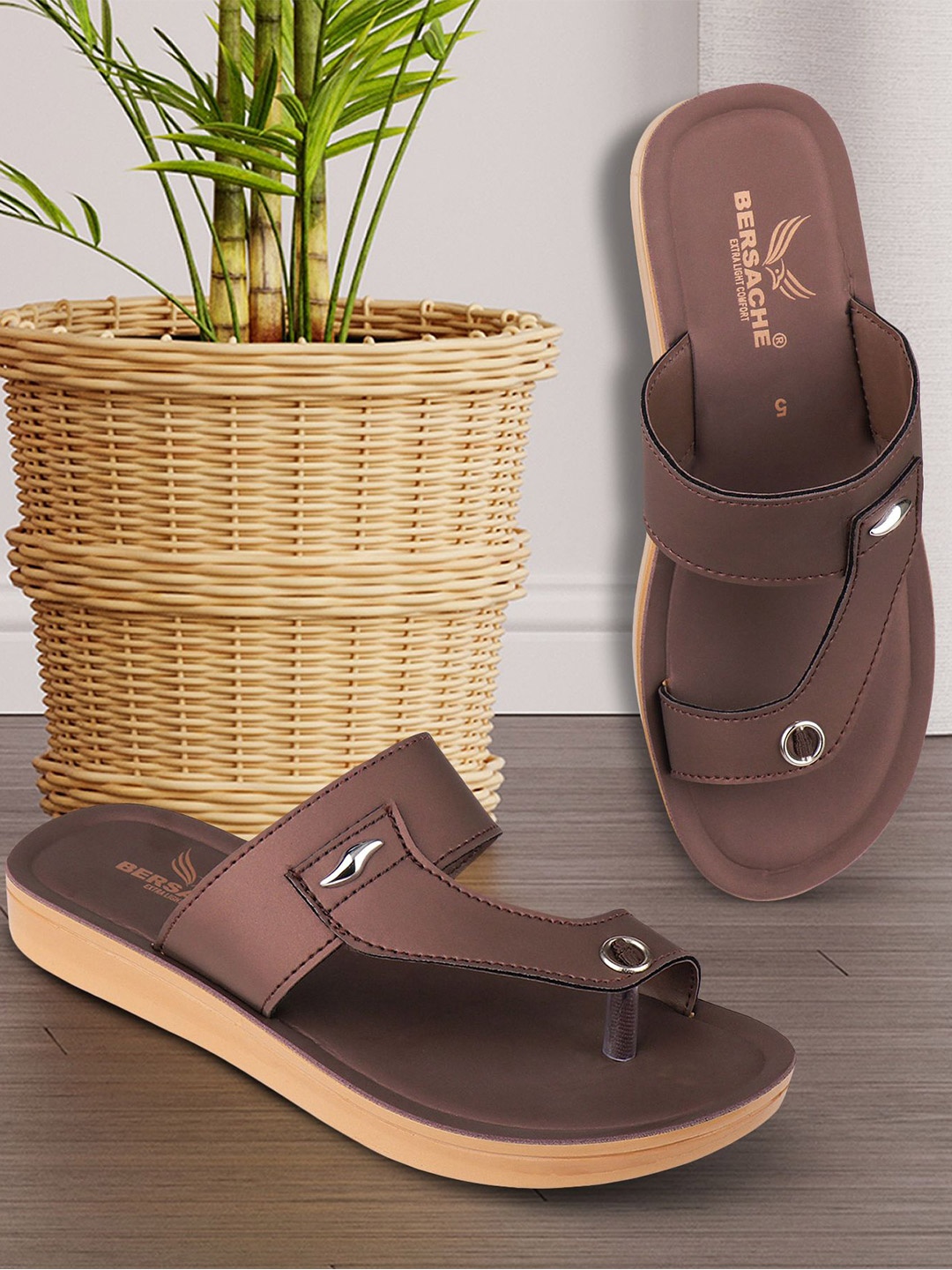 

BERSACHE Women Set Of 2 Open Toe Flats, Brown
