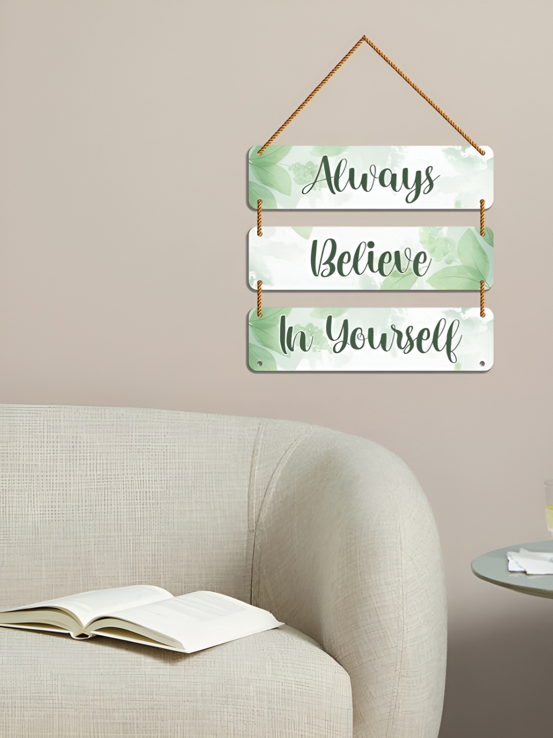 

WallDaddy Green & White Printed Wooded Wall Hanging Decor