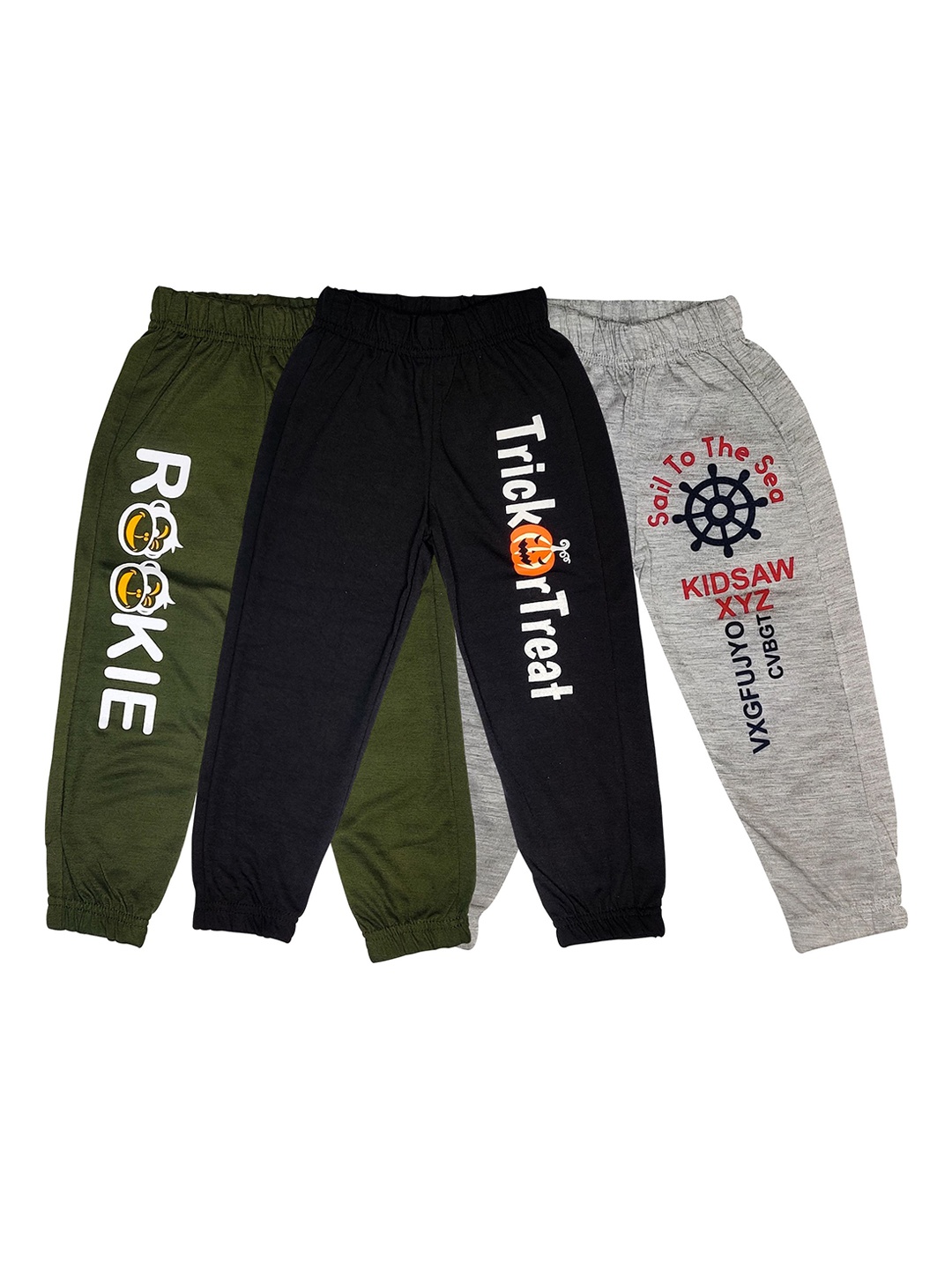 

Surfbae Kids Pack Of 3 Printed Cotton Joggers, Green