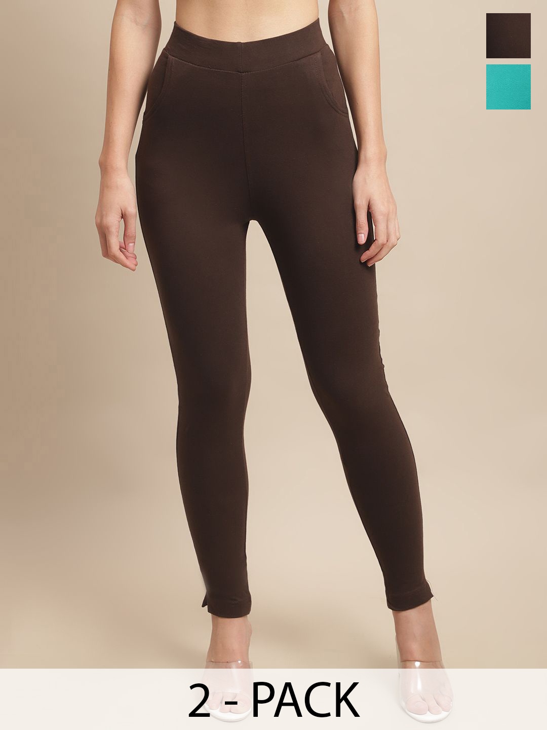 

Valles365 by S.C. Pack Of 2 Cotton Ankle Length Leggings, Brown