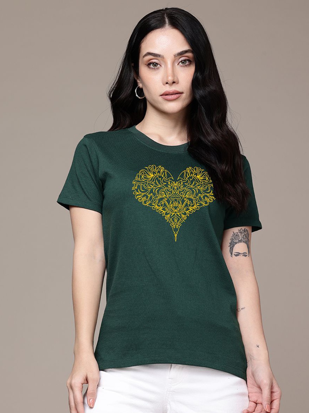 

Moda Rapido Women Printed Applique T-shirt, Green
