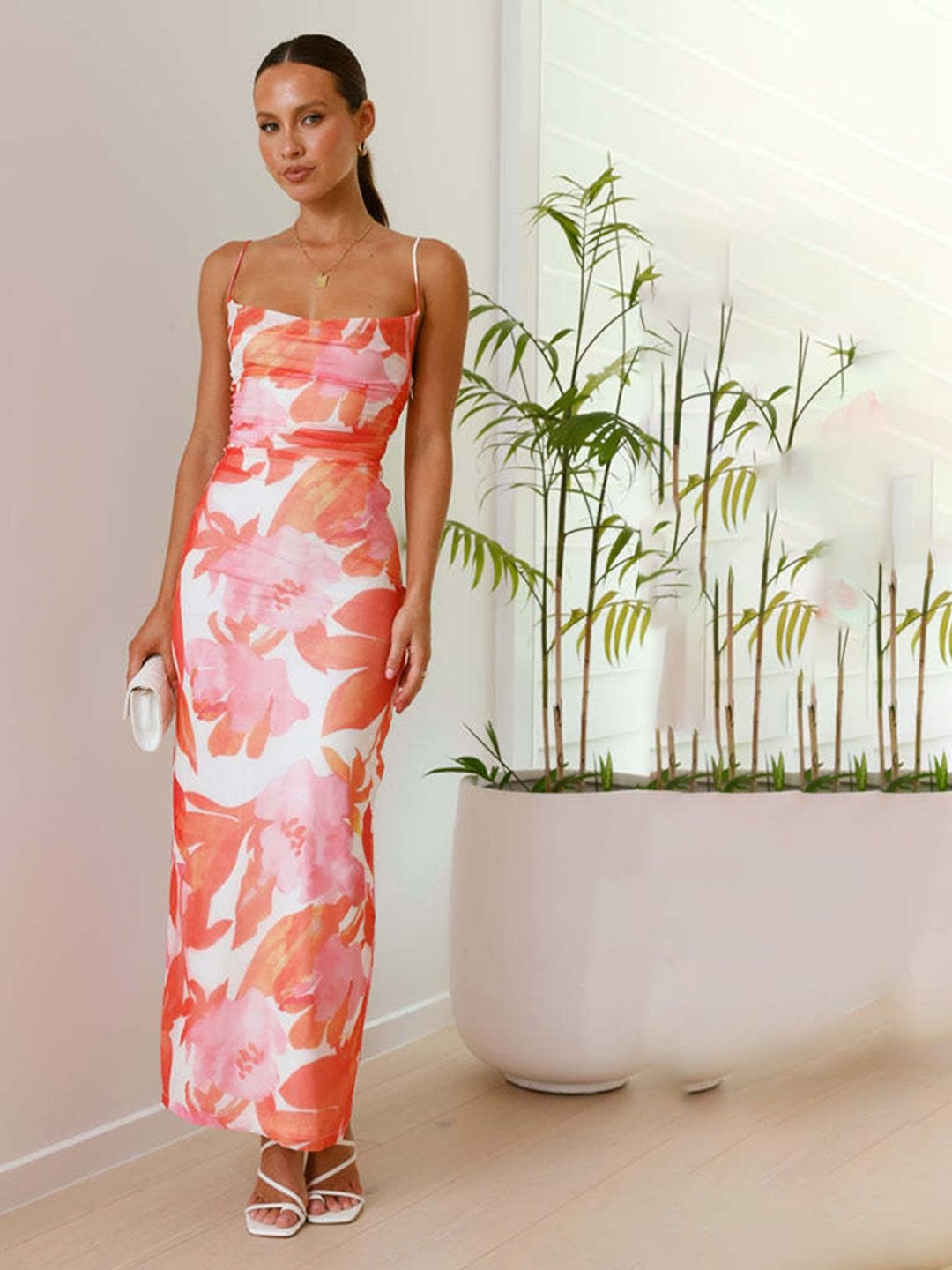 

JC Mode Floral Print Maxi Dress, Orange