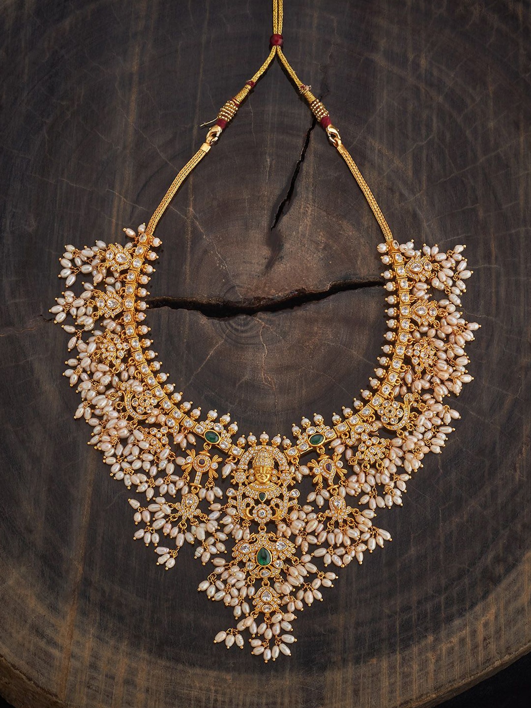 

Kushal's Fashion Jewellery 92.5 Silver Gold-Plated Stone Studded & Beaded Necklace