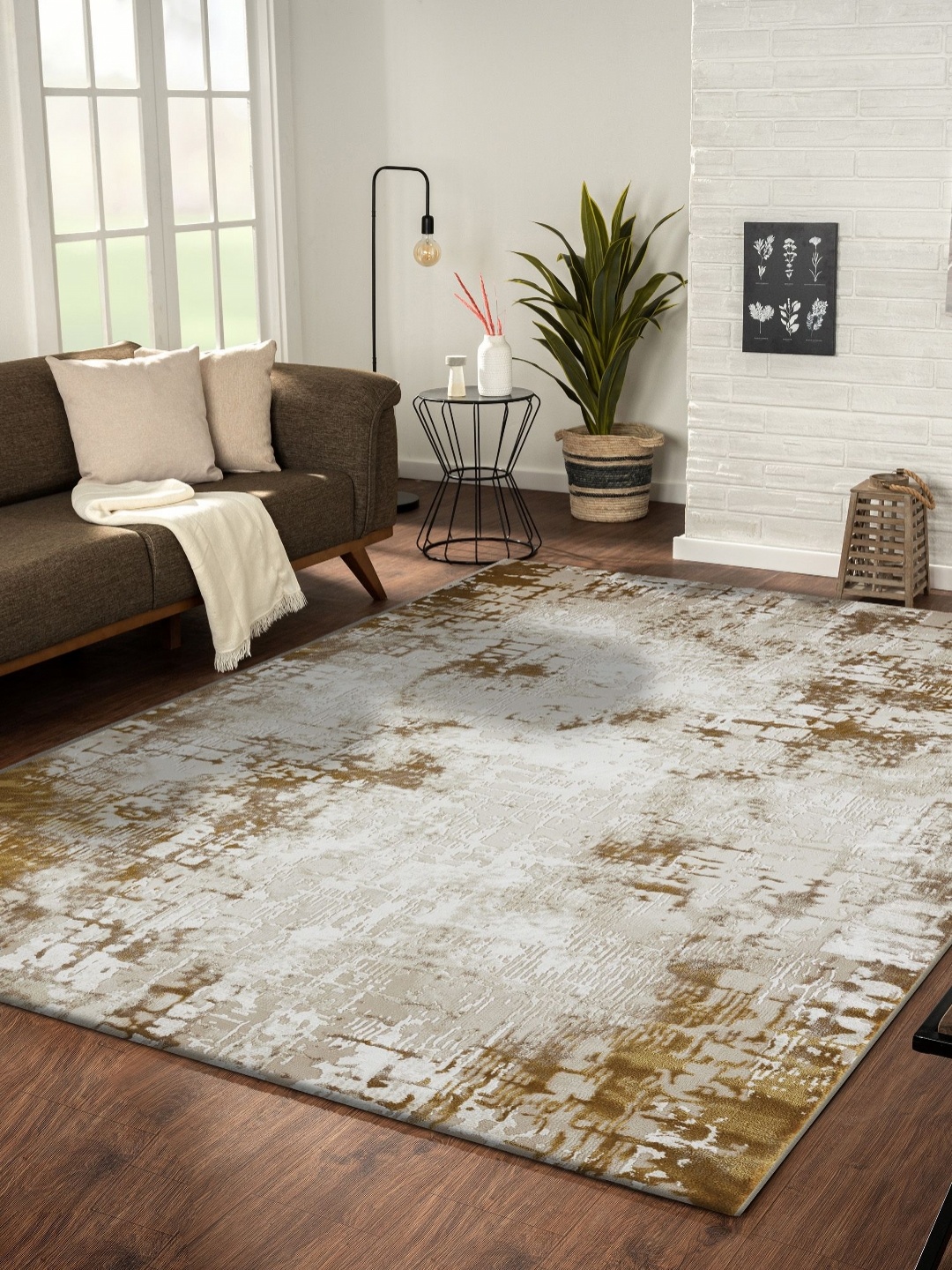 

OBSESSIONS Beige Abstract Anti-Skid Polyester Carpet