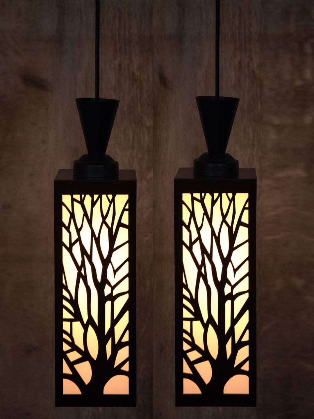 

Gojeeva Black & White 2 Pieces Textured Wooden Contemporary Rectangle Shaped Ceiling Lamps