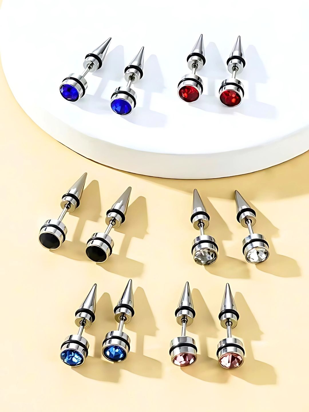 

The Roadster Lifestyle Co Men Set Of 6 Stainless Steel Artificial Stones Studded Studs, Silver