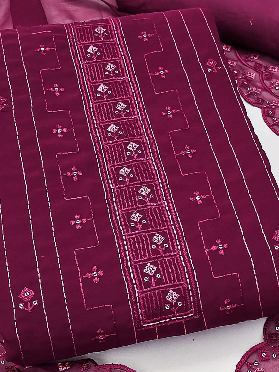 

Rangtulika Ethnics Geometric Embroidered Unstitched Dress Material, Purple