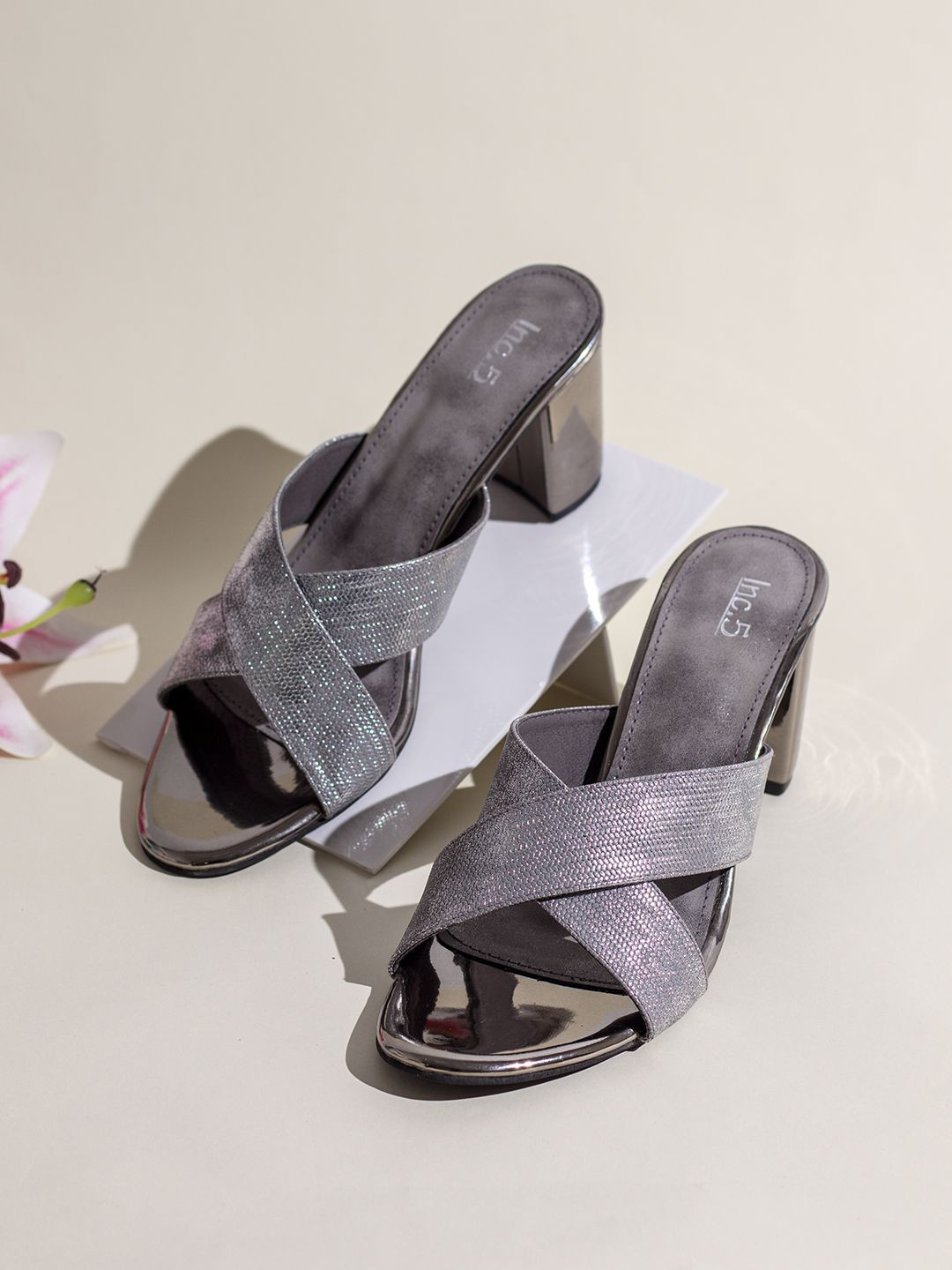 

Inc 5 Printed Party Block Sandals, Grey