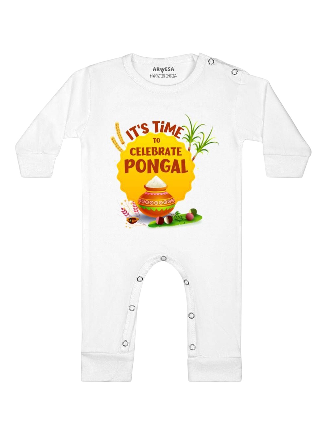 

Arvesa Time To Celebrate Pongal Printed Baby Romper, White