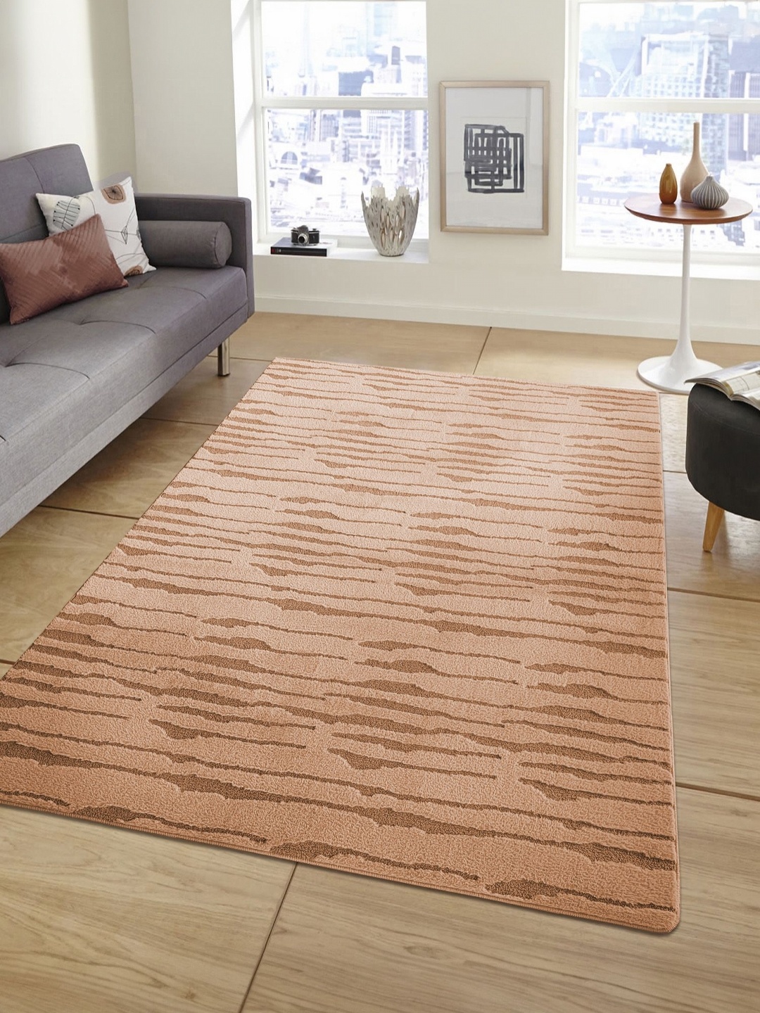 

OBSESSIONS Peach-Coloured Abstract Textured Anti-Skid Polyester Carpet