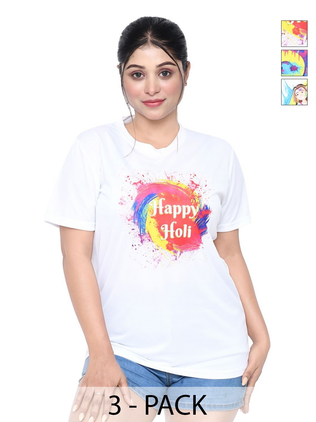 

RAPL Women 3 Printed Applique T-shirt, White