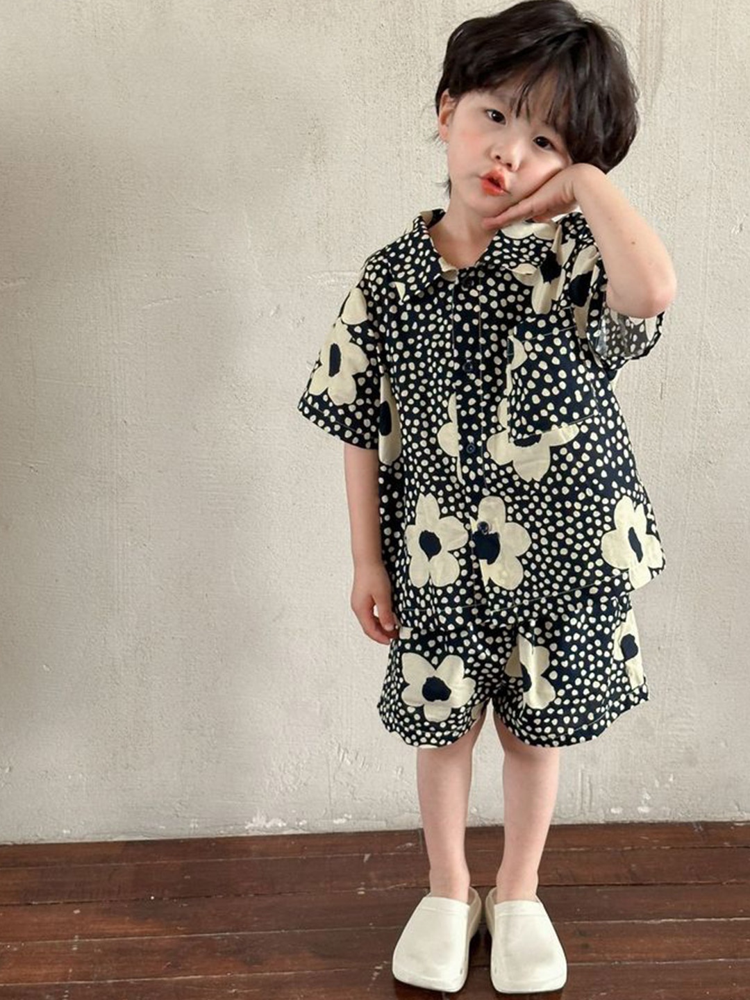 

LULU & SKY Boys Printed Pure Cotton Shirt With Shorts, Black