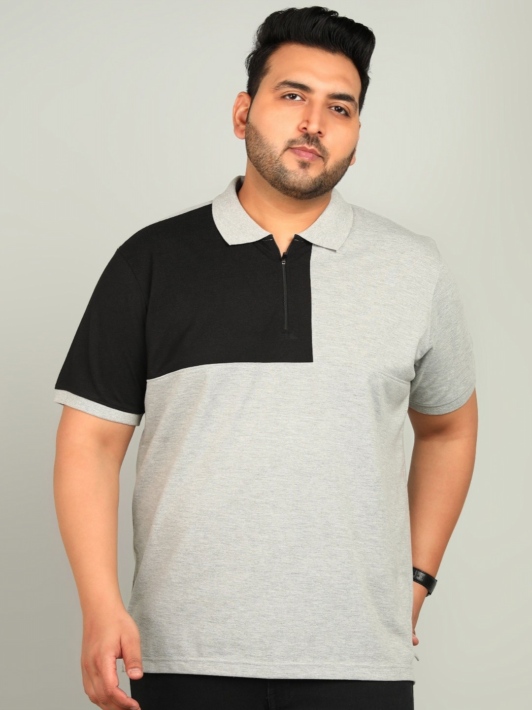 

XFOX Men Colourblocked Polo Collar T-shirt, Grey