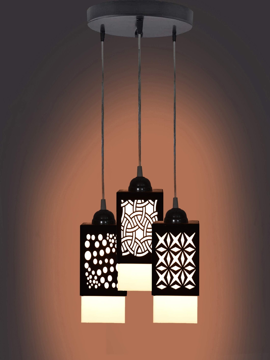 

Gojeeva Black & White 3 Pieces Textured Square Shaped Wooden Ceiling Wall Lamps