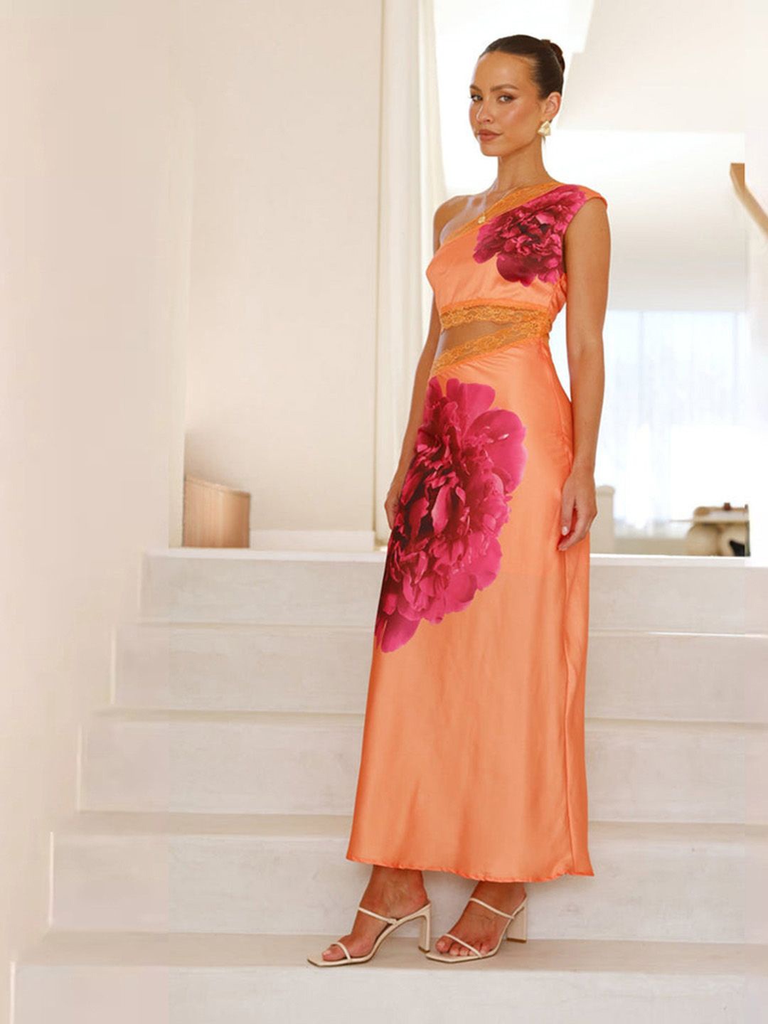 

JC Mode Floral Print Maxi Dress, Orange