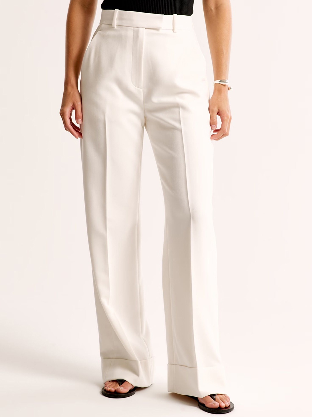 

FNOCKS Women Ultra Flared High-Rise Pleated Trousers, White