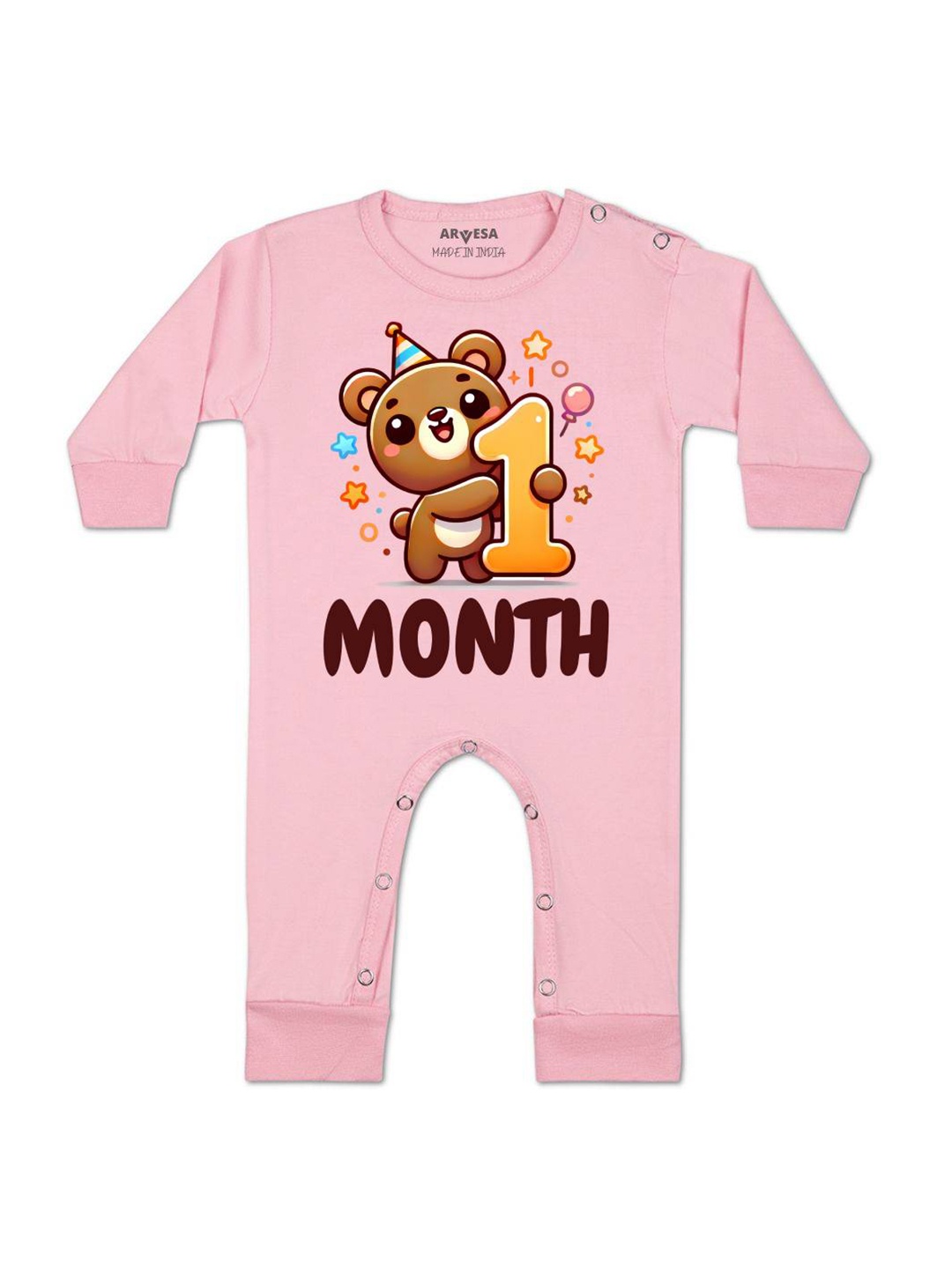 

Arvesa One Month Baby Boy Printed Baby Romper, Pink