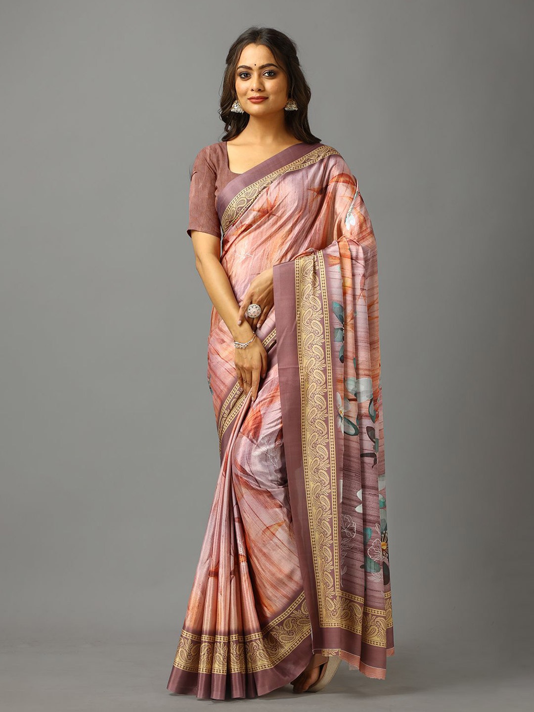 

A.V.M. SILK MILLS Ethnic Motifs Pure Crepe Saree, Beige