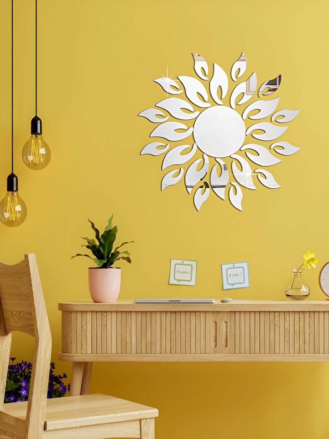 

WallDaddy Silver Toned Sun Mirror Wall Sticker