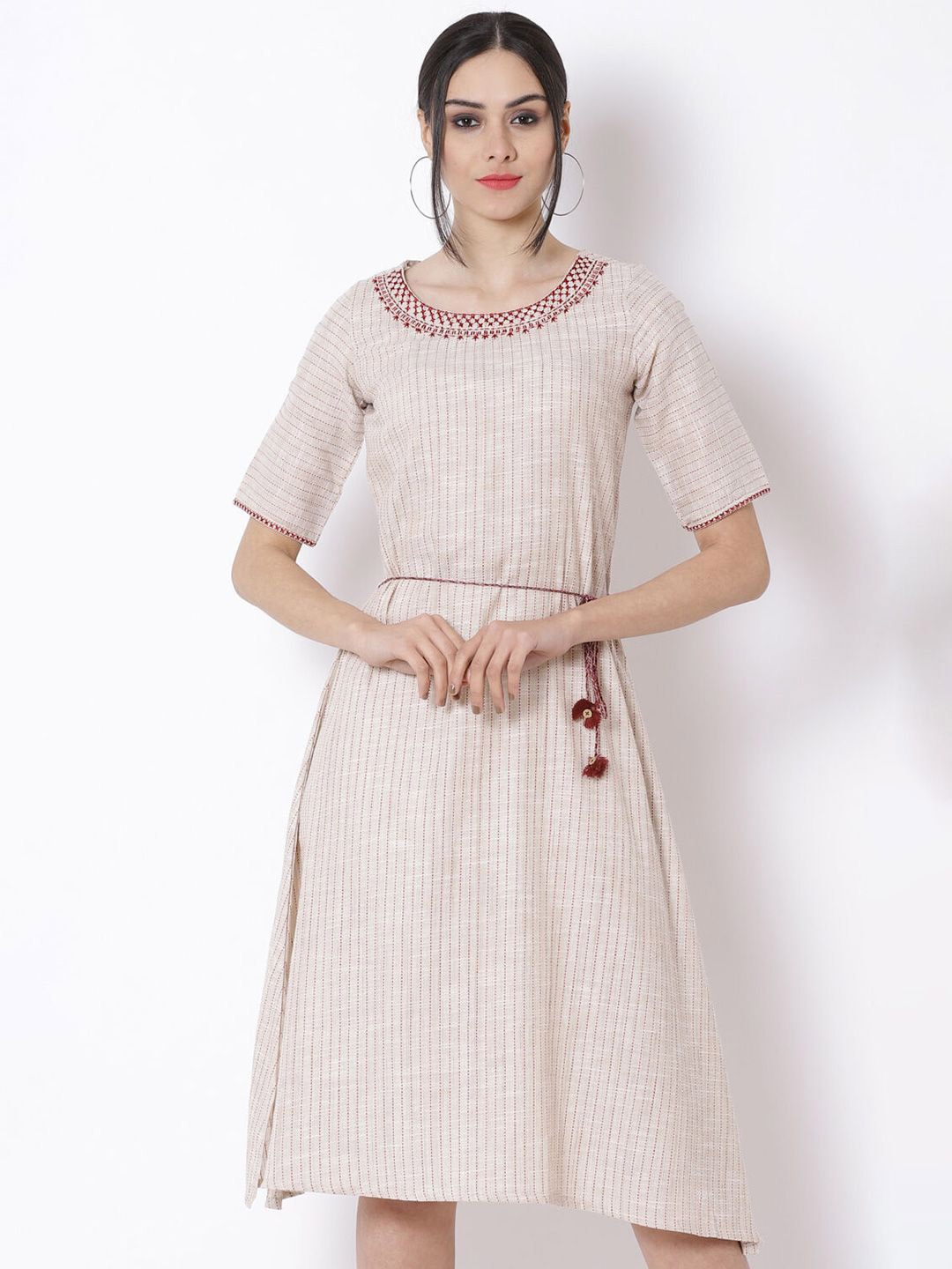 

Rangriti Striped A-Line Dress, Beige