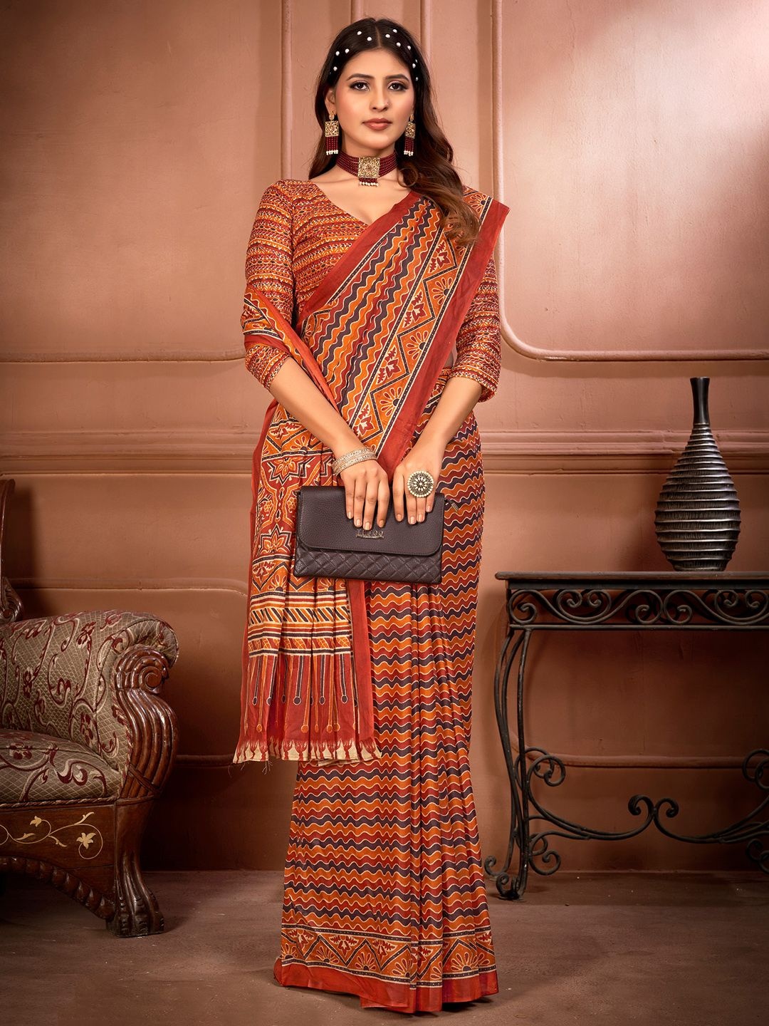

Anouk Rustic Bagru Saree, Orange