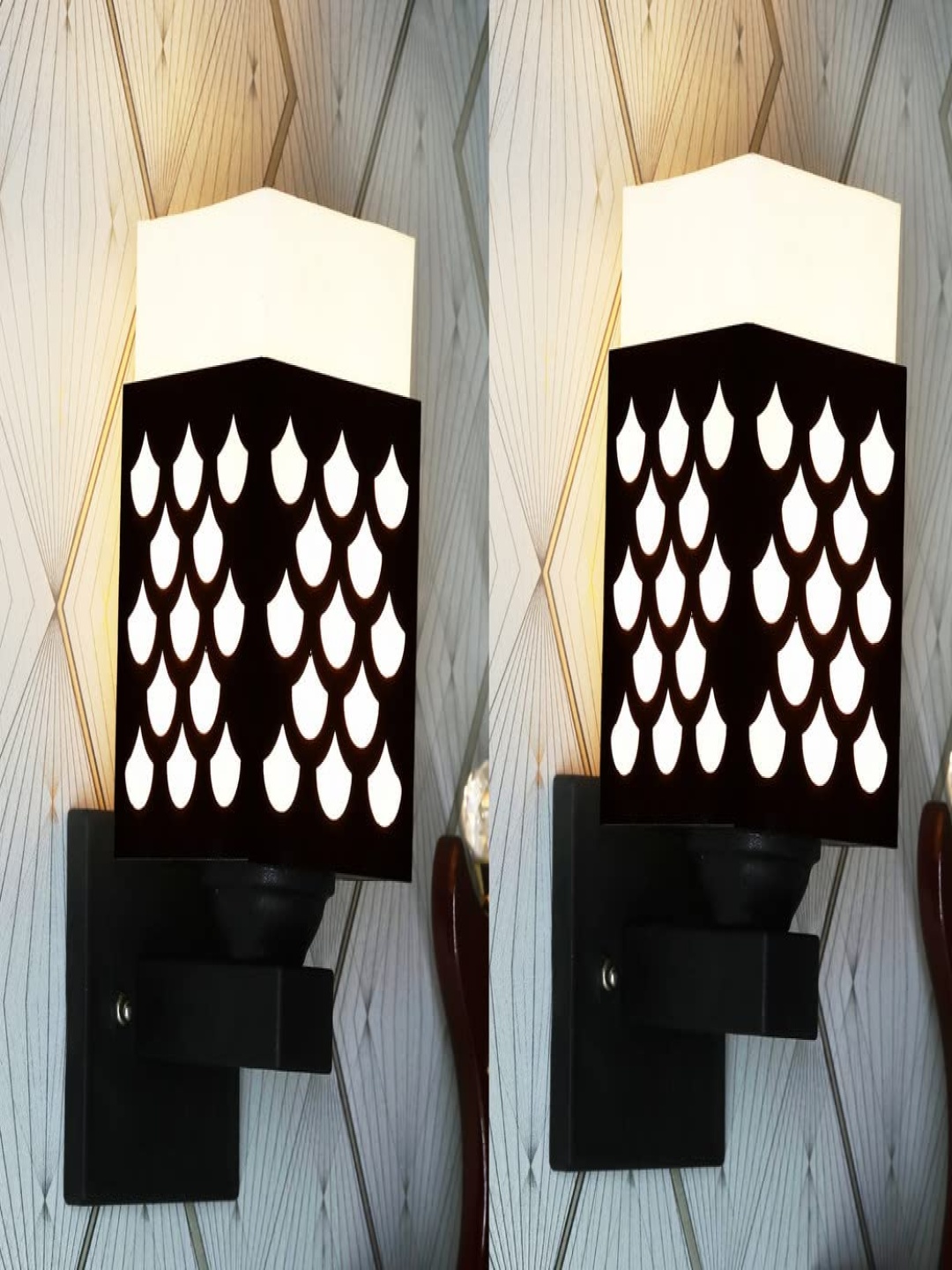 

Gojeeva Black and White 2 Pieces Textured Wooden Square Shaped Wall Lamps