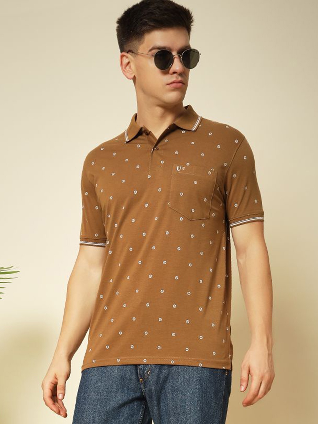 

UNIBERRY Men Printed Polo Collar T-shirt, Brown