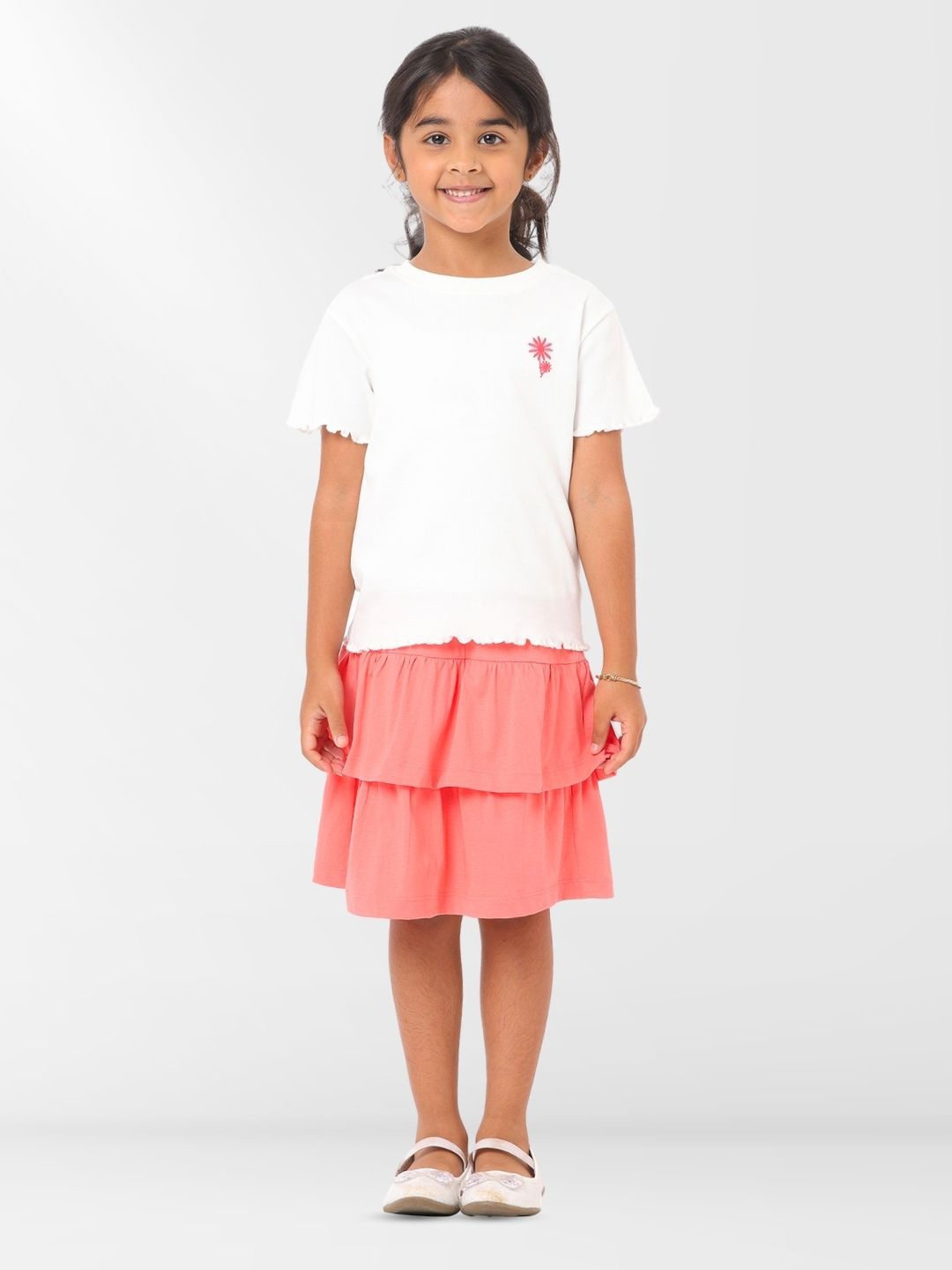 

Nuego Kids Girls Solid Cotton Blend T-Shirt with Skirt Clothing Set, White