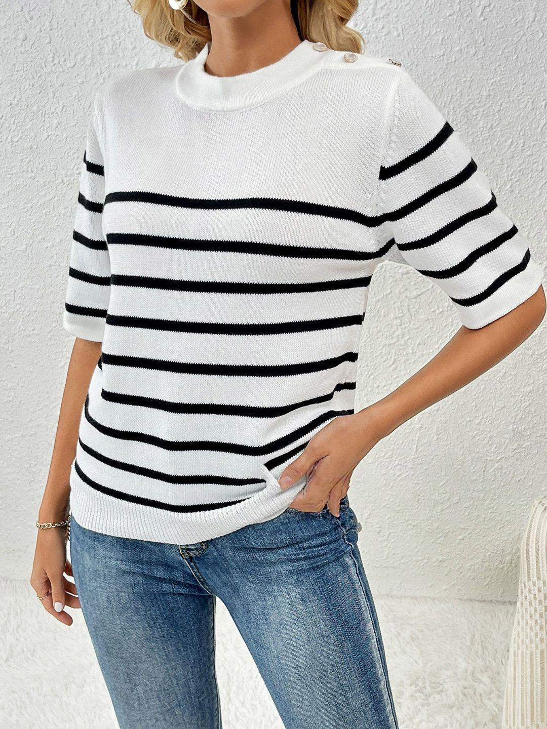 

Oh Rare Striped Flared Sleeve Top, White