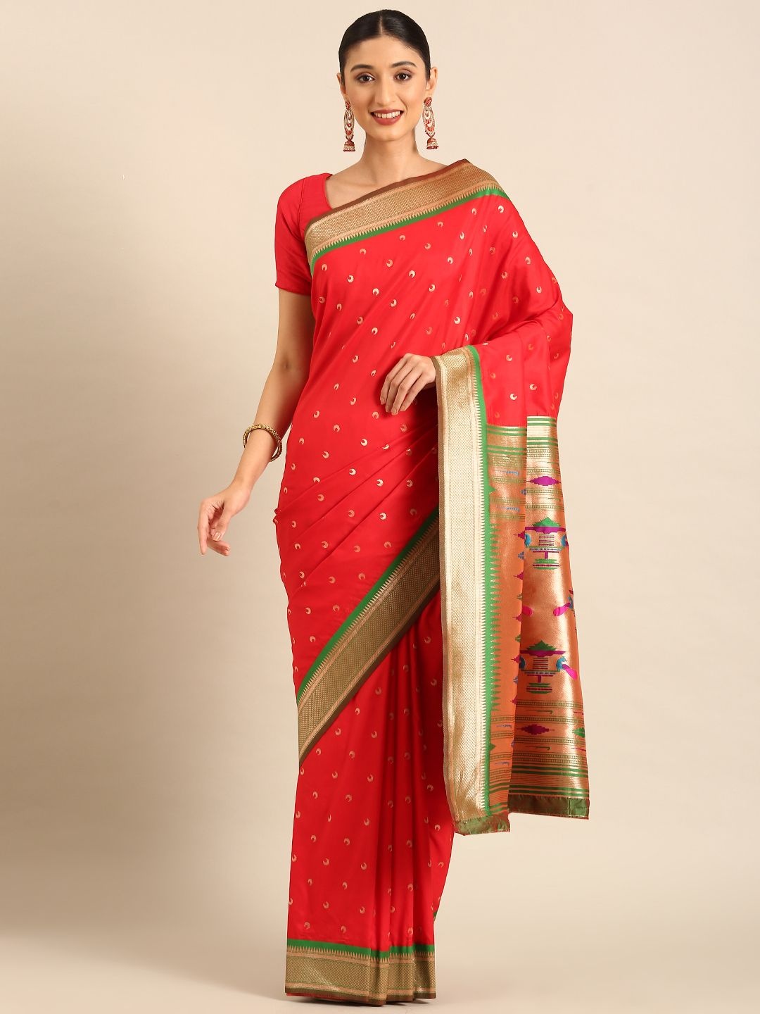 

DIVASTRI Woven Design Zari Silk Blend Paithani Saree, Red