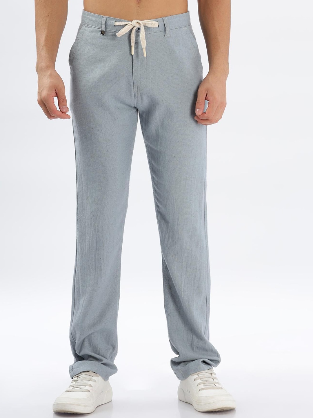 

COLOR HUNT Men Smart Tapered Fit Easy Wash Trousers, Blue
