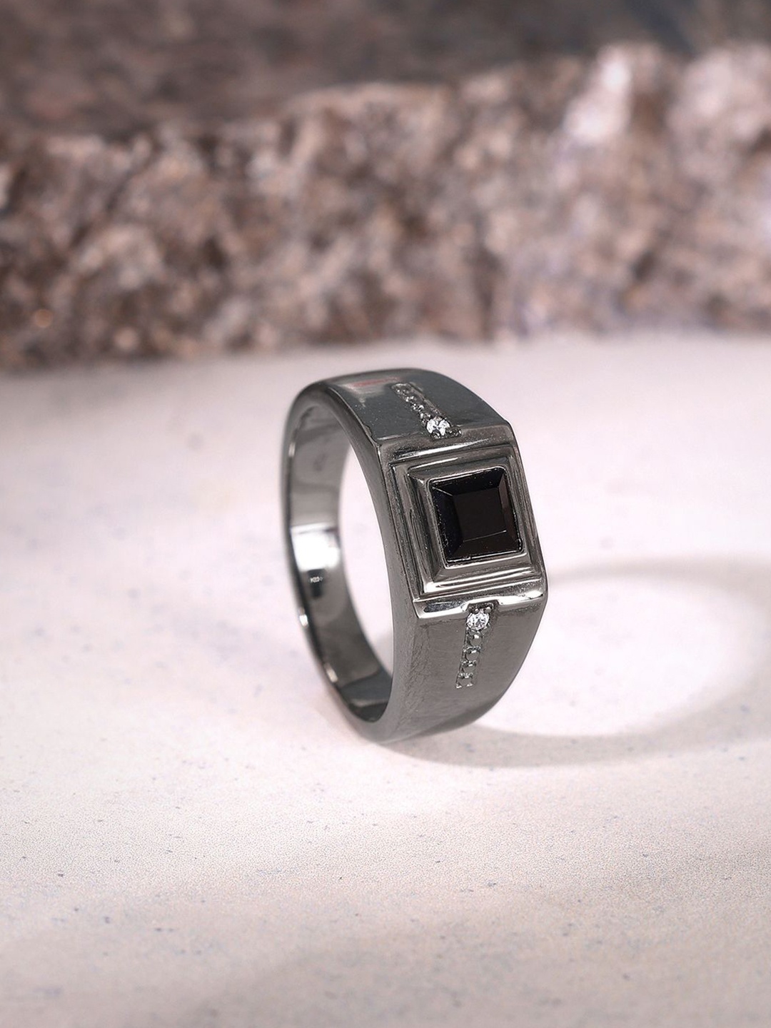 

GIVA 925 Silver Black Rhodium Goal Oriented Ring For Him