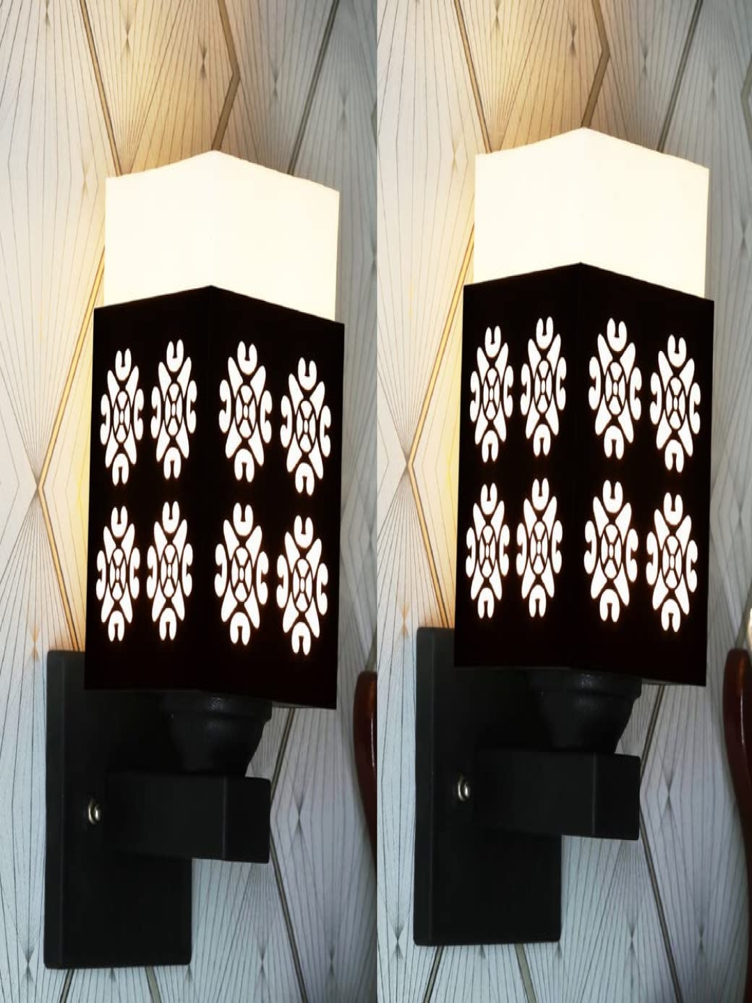 

Gojeeva Black & White 2 Pieces Textured Wooden Square Shaped Wall Lamps