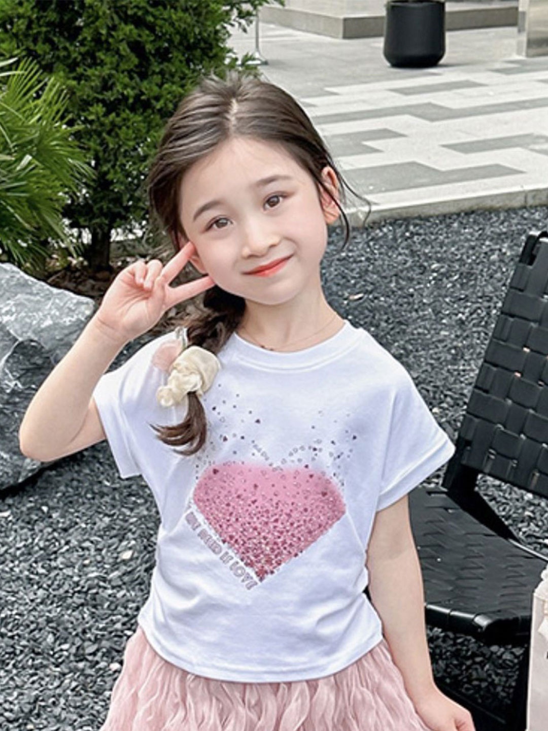 

LULU & SKY Girls Embellished Round Neck T-shirt with Skirt, White