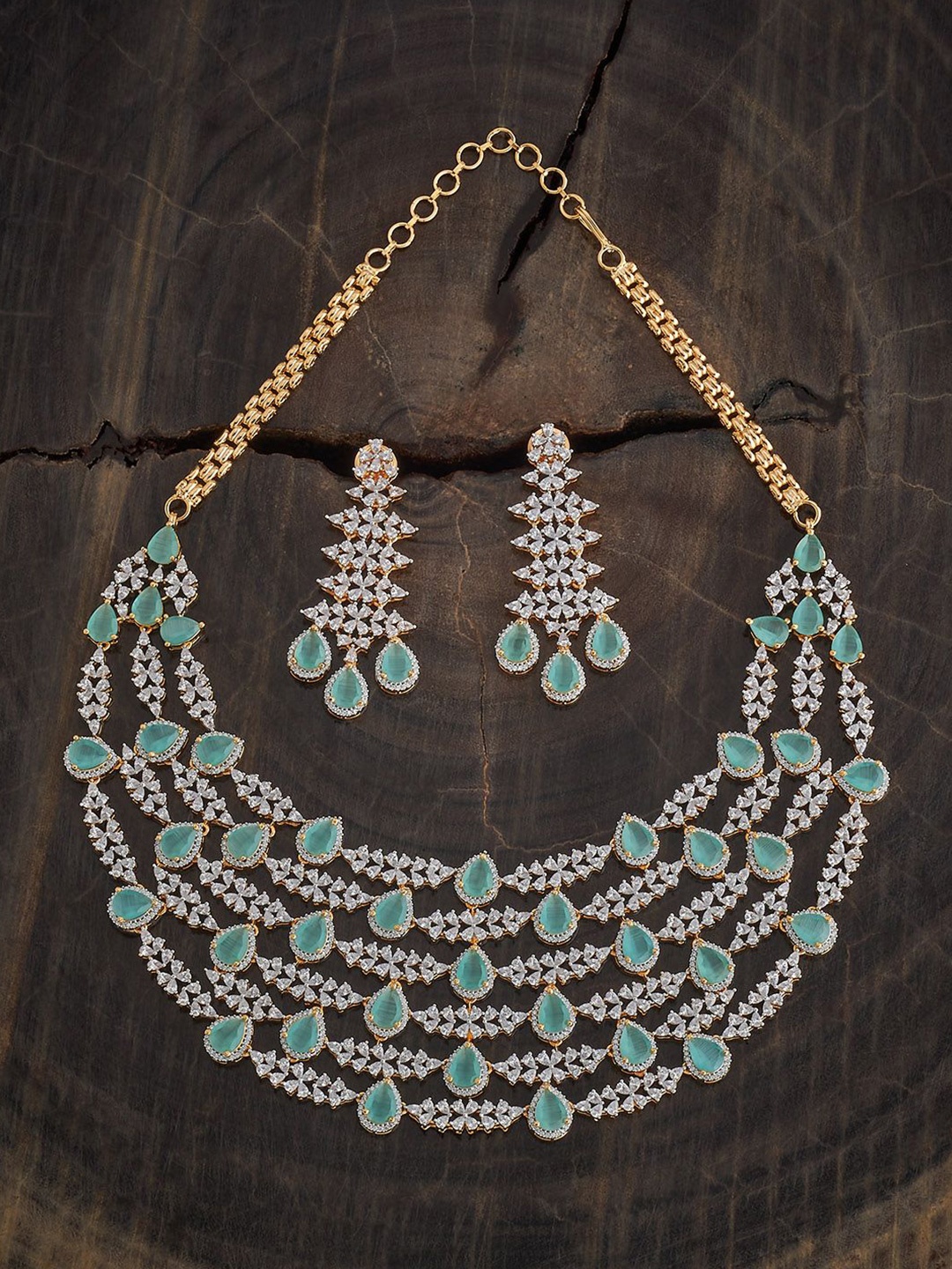 

Kushal's Fashion Jewellery Mint Rhodium Gold-Plated CZ Party Jewellery Set