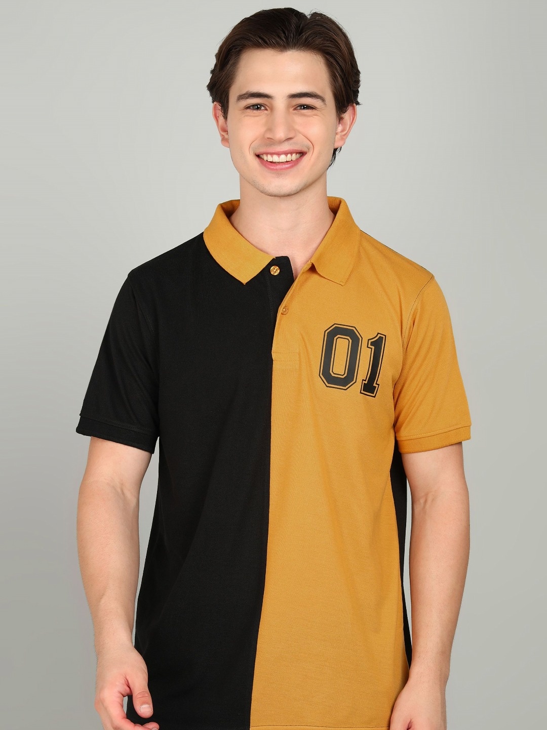 

XFOX Men Colourblocked Polo Collar T-shirt, Mustard