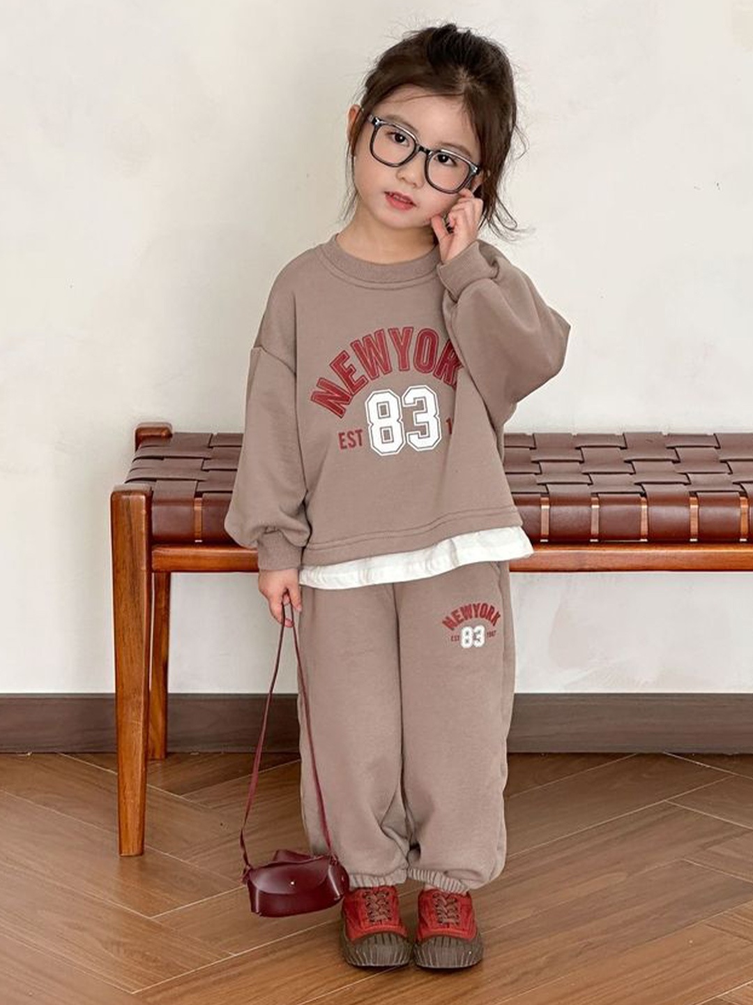 

LULU & SKY Unisex Kids Typographic Printed Pure Cotton T-shirt and Joggers, Brown