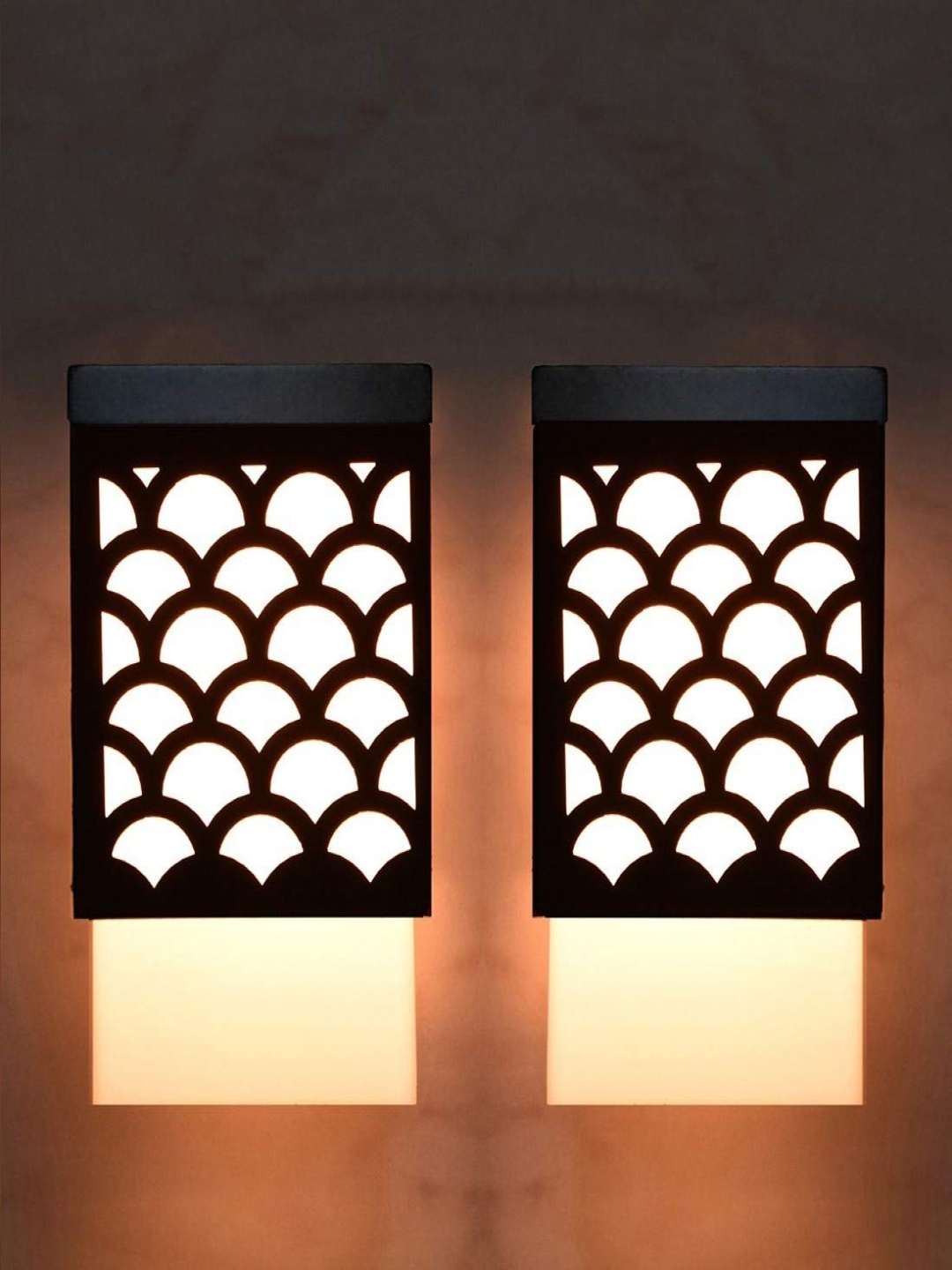 

Gojeeva Black & White 2 Pieces Textured Wooden Square Shaped Wall Lamps